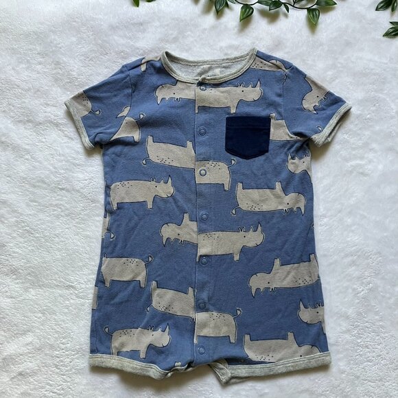 Carter's Baby Rhino Romper 18M | Blue Rhino Print One-Piece GUC - Picture 1 of 16
